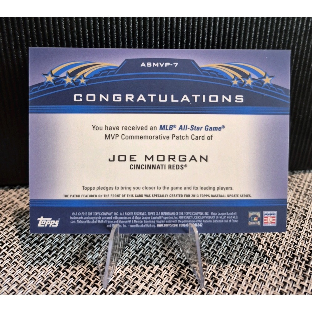 2013 Topps Update Joe Morgan #ASMVP-7 1972 MVP All-Star Commemorative Patch Reds - Picture 2 of 7